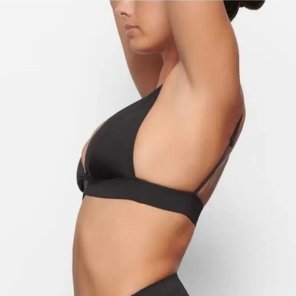 SKIMS Signature Swim Onyx Black Plunge Bikini Top Sz XXS NWT